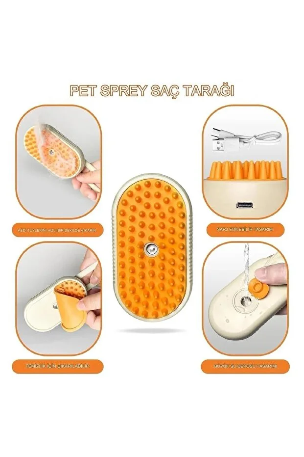 Saplı Buharlı Kedi Tarağı, Buharlı Kedi & Köpek Yıkama Fırçası Tarağı Yumuşak Silikonlu